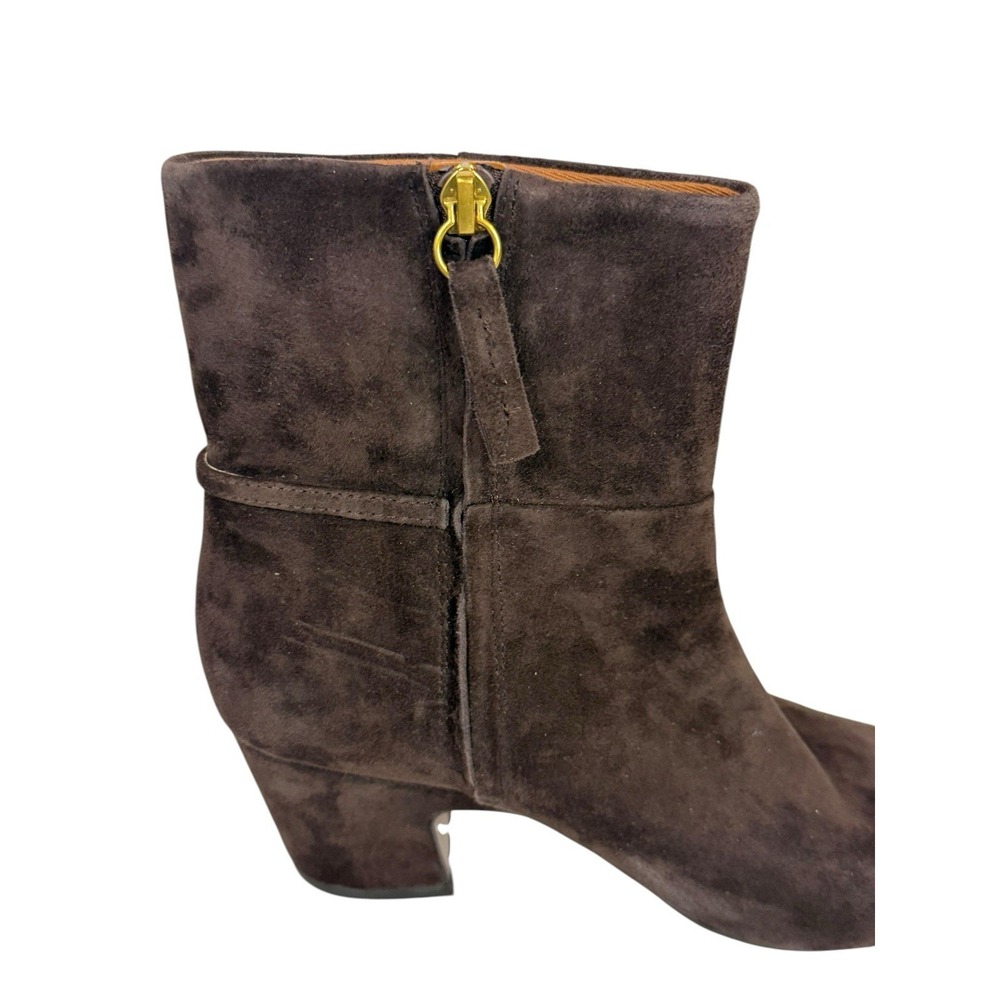 Franco Sarto Suede Ankle Boots Brown Block Heel‎ Zip Womens 6.5 Classic Bootie - Picture 3 of 13